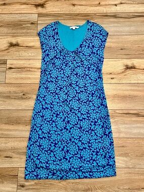 Boden Floral Midi Sun Dress SZ 12 Blue Cap Sleeve Lined Spring